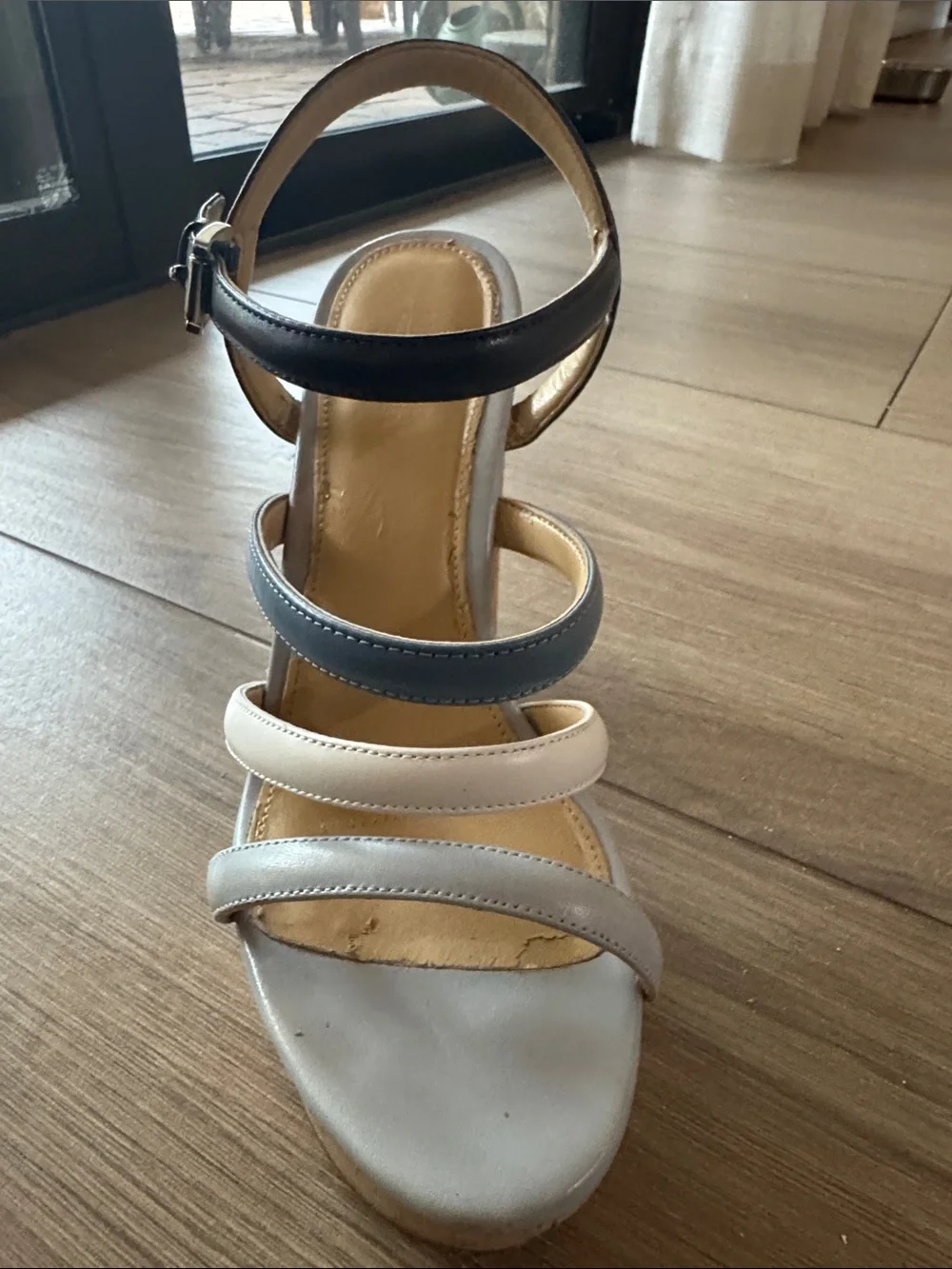 MICHAEL Kors Multi-Strip Cork Platform Sandals in Dark Blue, Lt Blue, White